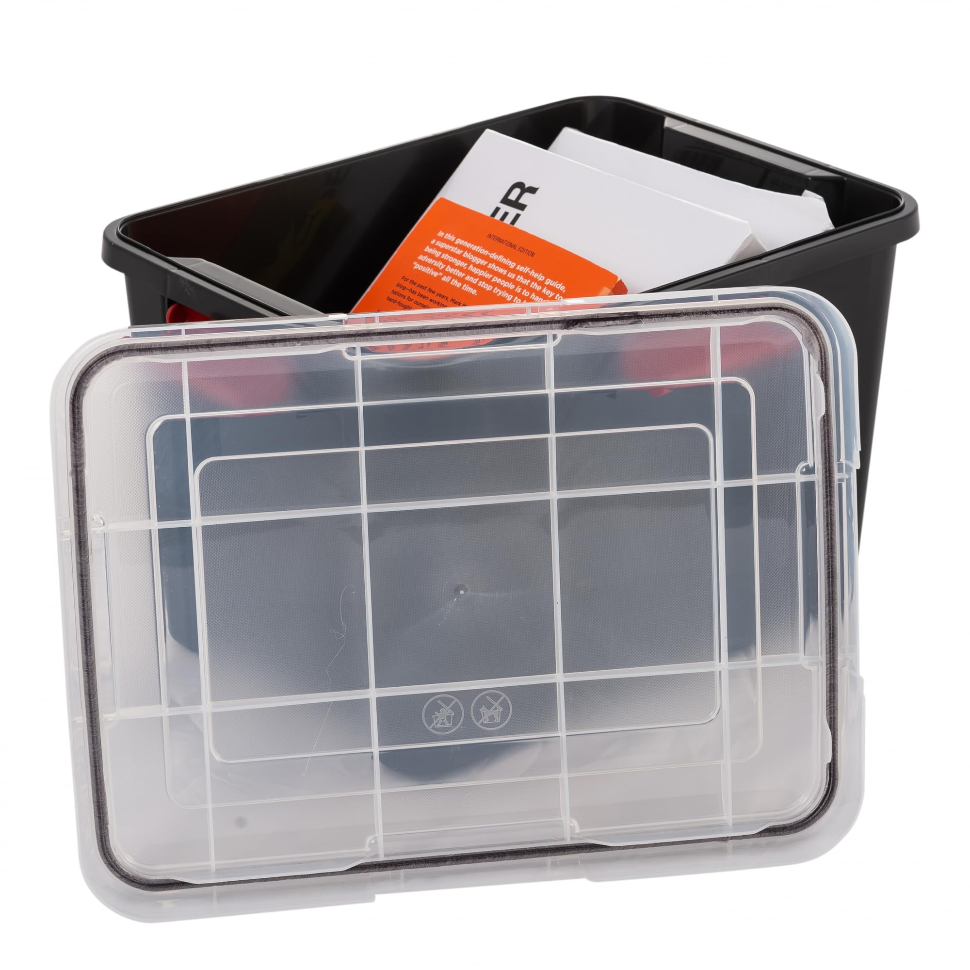 Iris Ohyama, Storage Boxes, Storage Box Multifonction, Set Of 3 Plastic Boxes 70 L, Lid, Ergonomic Handle, Loft, Bedroom - Ddat-